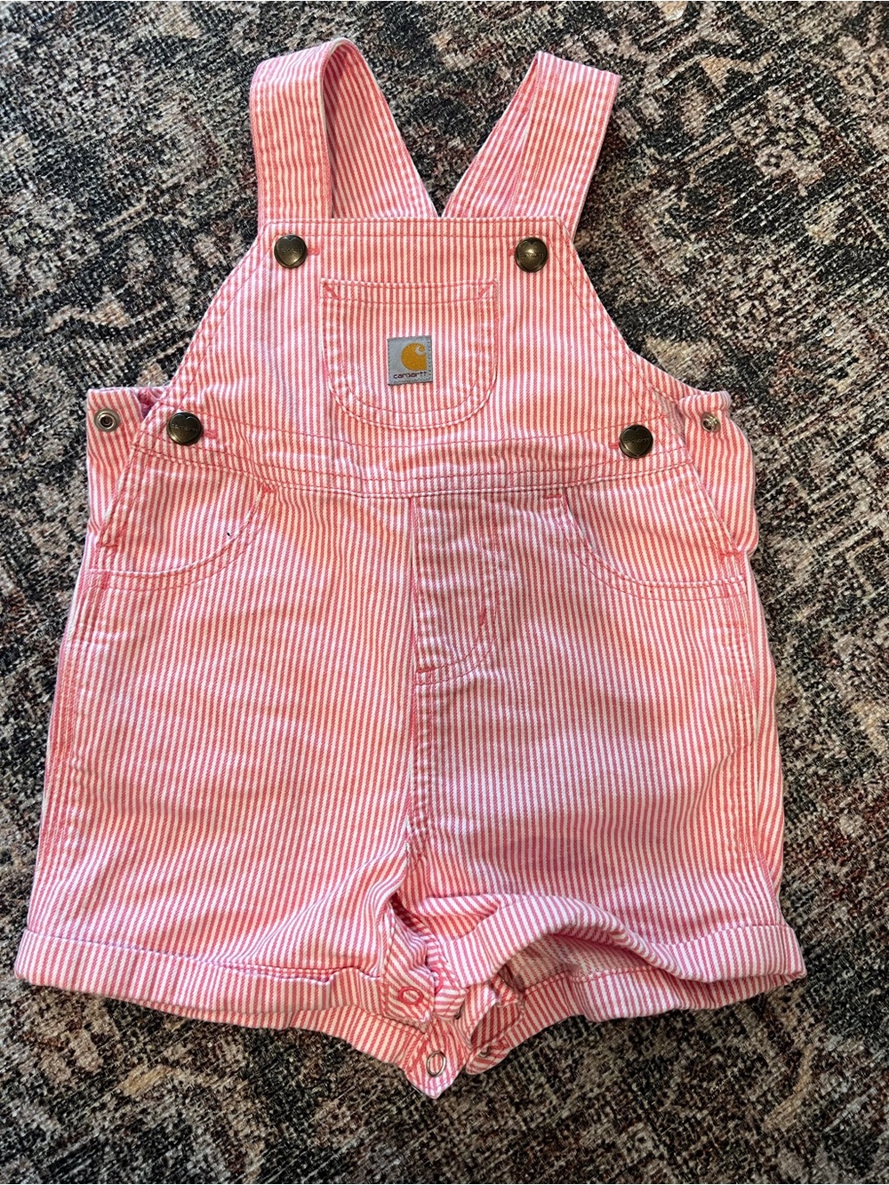 Carhartt Pink and White Stripe Kids Short Overalls